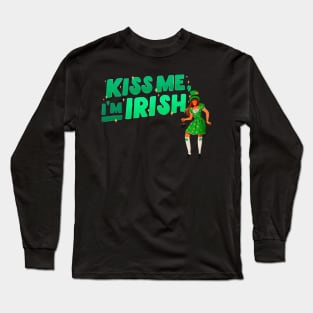 Kiss me I'm Irish Woman in Irish costume with Pot of Gold Long Sleeve T-Shirt